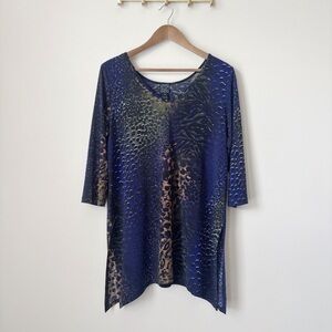 Clara Sunwoo Animal Print Tunic Top Medium Asymmetrical Hem